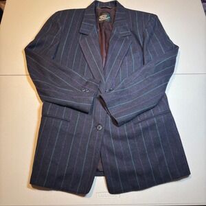 James River Traders Vintage 80s Wool Blend‎ Pinstripe Blazer Jacket Academia